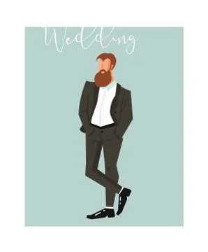 Hand drawn vector abstract cartoon wedding groom illustration element isolated Stock Illustration