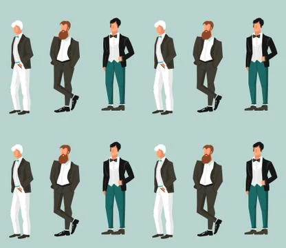 Hand drawn vector abstract cartoon wedding groom illustration seamless pattern Stock Illustration