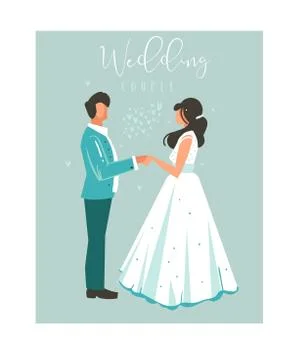 Hand drawn vector abstract cartoon wedding couple illustrations collection Stock Illustration