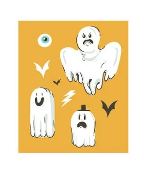 Hand drawn vector abstract cartoon Happy Halloween illustrations collection set 库存插图