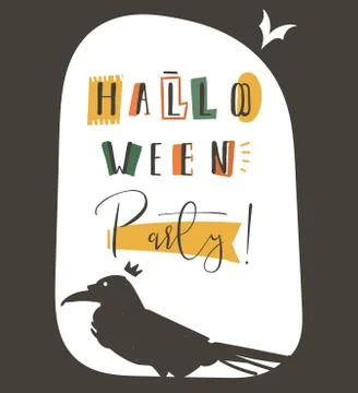 Hand drawn vector abstract cartoon Happy Halloween illustration party poster Stock Illustration
