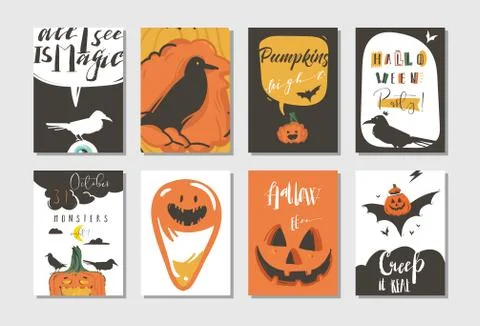 Hand drawn vector abstract cartoon Happy Halloween illustrations party posters Stock Illustration