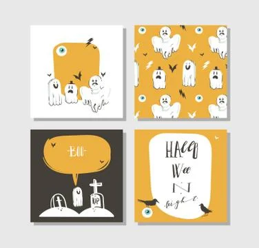 Hand drawn vector abstract cartoon Happy Halloween illustrations party posters Stock Illustration