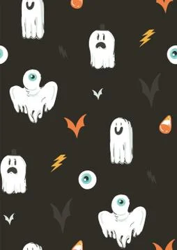 Hand drawn vector abstract cartoon Happy Halloween illustrations collection Stock Illustration