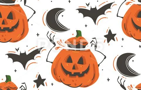 Hand drawn vector abstract cartoon Happy Halloween illustrations seamless Stock Illustration