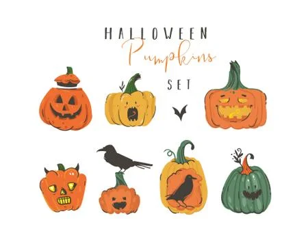 Hand drawn vector abstract cartoon Happy Halloween illustrations elements Illustrazione stock