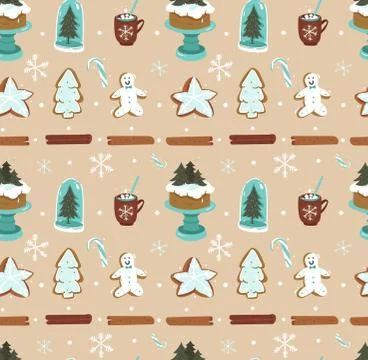 Hand drawn vector abstract cartoon Christmas seamless pattern with scandinavian Stock Illustration