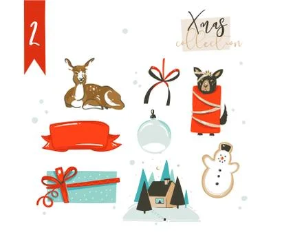 Hand drawn vector abstract cartoon classic Merry Christmas time illustrations Stock Illustration