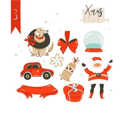Hand drawn vector abstract cartoon classic Merry Christmas time illustrations Stock Illustration