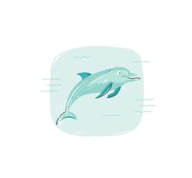 Hand drawn vector abstract cartoon summer time fun illustration with jumping Ilustración de archivo