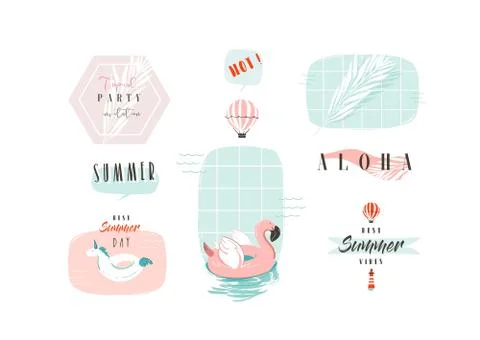 Hand drawn vector abstract cartoon summer time fun illustrations signs Stock-Illustration