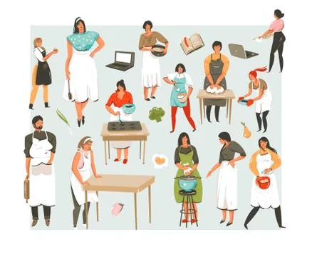 Hand drawn vector abstract cartoon cooking class illustrations icons collection Stock Illustration