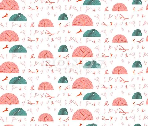 Hand drawn vector abstract cartoon graphic summer time underwater seamless Stock Illustration