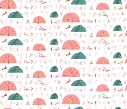 Hand drawn vector abstract cartoon graphic summer time underwater seamless Stock Illustration