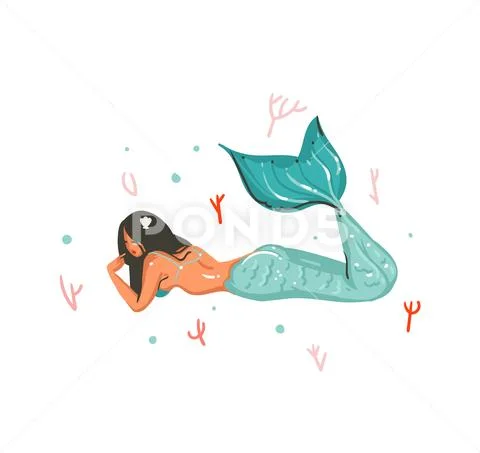 Hand drawn vector abstract cartoon graphic summer time underwater illustrations Stock Illustration