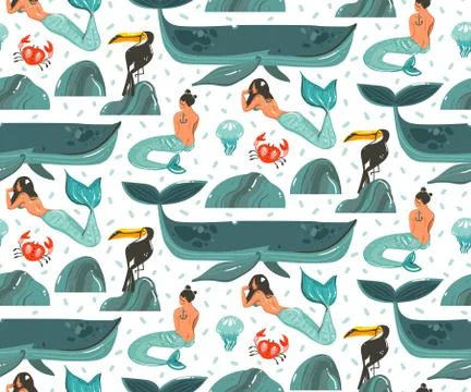 Hand drawn vector abstract cartoon graphic summer time underwater illustrations Stock-Illustration