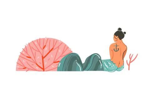 Hand drawn vector abstract cartoon graphic summer time underwater illustrations Stock Illustration