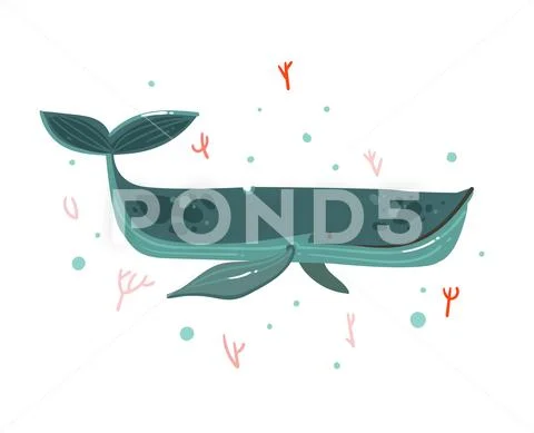 Hand drawn vector abstract cartoon graphic summer time underwater illustrations Stock Illustration