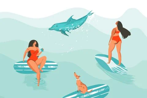 Hand drawn vector abstract cartoon graphic summer time funny illustrations イラスト素材