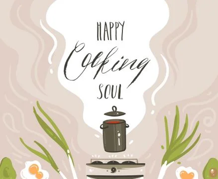 Hand drawn vector abstract cartoon cooking class illustrations poster with イラスト素材