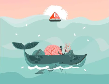 Hand drawn vector abstract cartoon summer time graphic illustrations template Stock Illustration