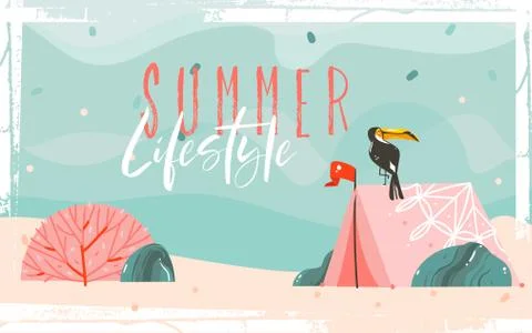 Hand drawn vector abstract cartoon summer time graphic illustrations template Stock-Illustration