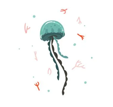 Hand drawn vector abstract cartoon graphic summer time underwater illustrations Stock Illustration