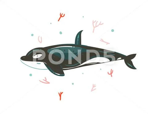 Hand drawn vector abstract cartoon graphic summer time underwater illustrations Stock Illustration