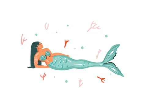 Hand drawn vector abstract cartoon graphic summer time underwater illustrations イラスト素材