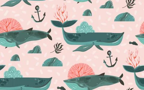 Hand drawn vector abstract cartoon graphic summer time underwater ocean bottom Stock Illustration