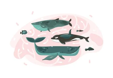 Hand drawn vector abstract cartoon graphic summer time underwater illustrations Stock Illustration