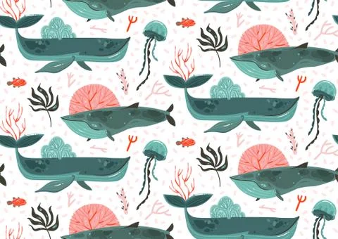 Hand drawn vector abstract cartoon graphic summer time underwater ocean bottom Stock Illustration