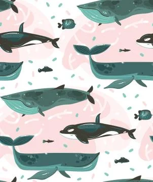 Hand drawn vector abstract cartoon graphic summer time underwater illustrations Stock Illustration