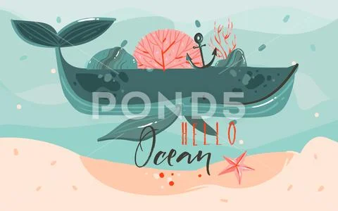Hand drawn vector abstract cartoon summer time graphic illustrations art Stock Illustration