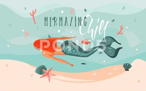 Hand drawn vector abstract cartoon summer time graphic illustrations art Stock Illustration