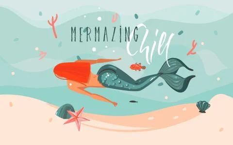 Hand drawn vector abstract cartoon summer time graphic illustrations art Stock Illustration