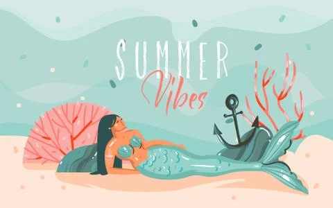 Hand drawn vector abstract cartoon summer time graphic illustrations art Stock Illustration
