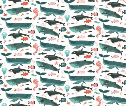 Hand drawn vector abstract cartoon graphic summer time underwater ocean bottom Stock Illustration