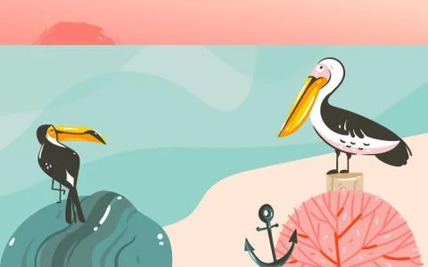 Hand drawn vector abstract cartoon summer time graphic illustrations art イラスト素材