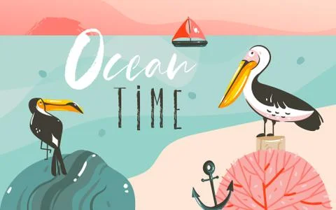 Hand drawn vector abstract cartoon summer time graphic illustrations art Stock-Illustration