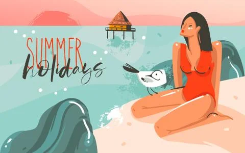Hand drawn vector abstract cartoon summer time graphic illustrations art Stock-Illustration
