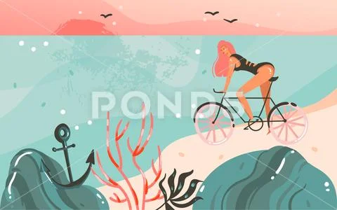 Hand drawn vector abstract cartoon summer time graphic illustrations template Stock Illustration