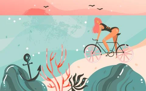 Hand drawn vector abstract cartoon summer time graphic illustrations template Stock Illustration