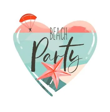 Hand drawn vector abstract cartoon summer time beach graphic illustrations art Illustrazione stock