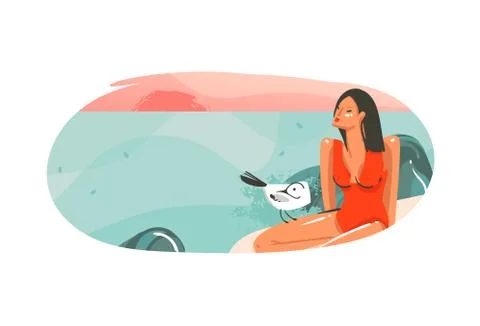 Hand drawn vector abstract cartoon summer time graphic hawaii illustrations Stock Illustration