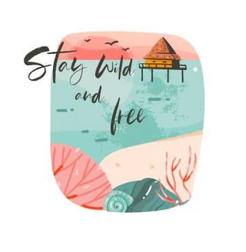 Hand drawn vector abstract cartoon summer time graphic illustrations template Stock Illustration