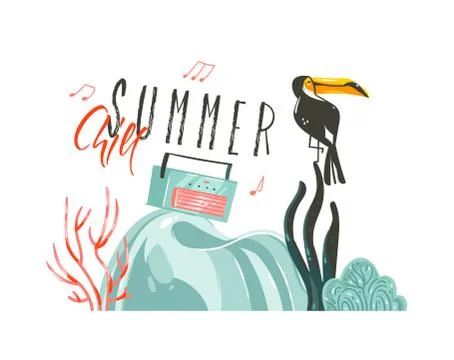 Hand drawn vector abstract cartoon summer time graphic illustrations art Stock Illustration
