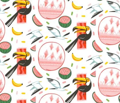 Hand drawn vector abstract cartoon graphic summer time beach illustrations 스톡 일러스트