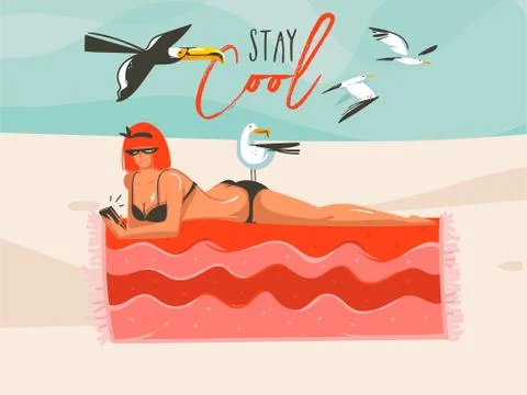Hand drawn vector abstract cartoon summer time graphic illustrations art 스톡 일러스트
