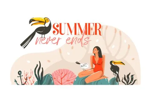 Hand drawn vector abstract cartoon summer time graphic illustration template Stockillustratie
